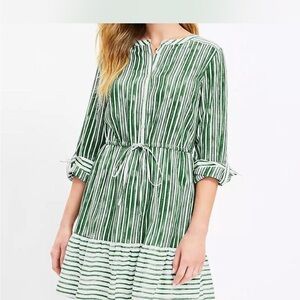 LOFT Green and White Striped Dress